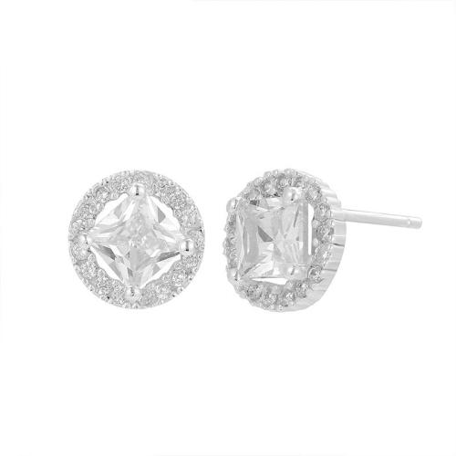 Silver Earring Zircon pavent Sterling, Argent sterling 925, bijoux de mode & pavé de micro zircon & pour femme, 9mm, Vendu par paire