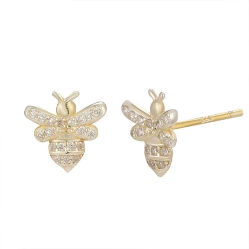 Silver Earring Zircon pavent Sterling, Argent sterling 925, abeille, bijoux de mode & pavé de micro zircon & pour femme Vendu par paire