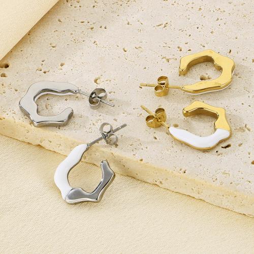 Titanium Steel Earrings, plated & for woman & enamel 