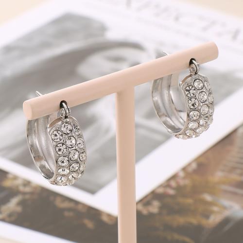 Titanium Steel Earrings, plated, for woman & with rhinestone 