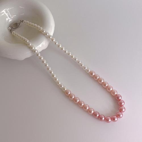 Plastic Pearl Necklace, Zinc Alloy, with Plastic Pearl, Round, silver color plated, for woman, mixed colors cm 