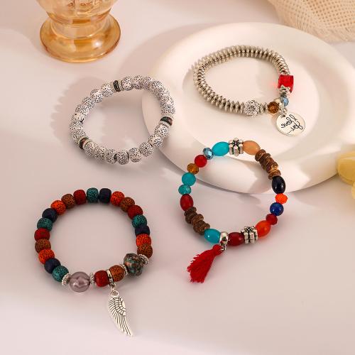 Wrap Bracelets, Zinc Alloy, with turquoise & Agate, plated, 4 pieces & fashion jewelry & for woman, multi-colored 