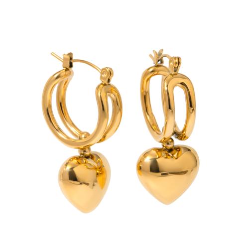 Stainless Steel Drop Earring, 304 Stainless Steel, Heart, 18K gold plated, fashion jewelry & for woman 