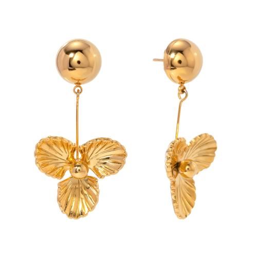 Stainless Steel Drop Earring, 304 Stainless Steel, Flower, 18K gold plated, fashion jewelry & for woman 