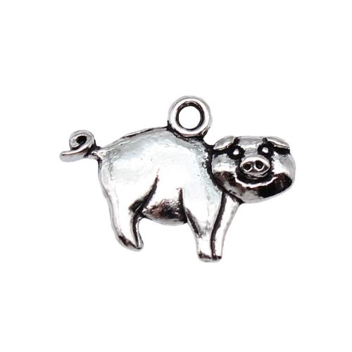 Zinc Alloy Animal Pendants, Pig, antique silver color plated, DIY 