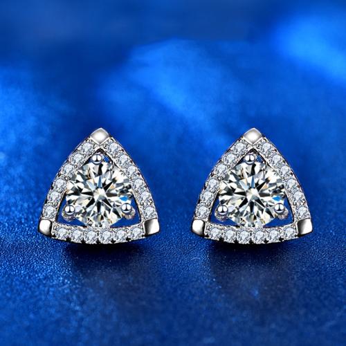 925 Sterling Silver Stud Earring, with Moissanite, Triangle, platinum plated, fashion jewelry & for woman, 9mm 