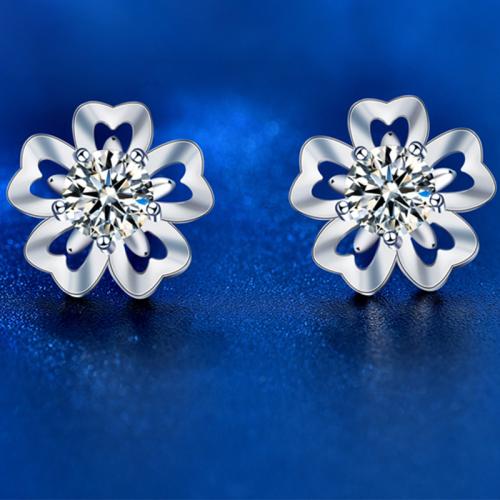 925 Sterling Silver Stud Earring, with Moissanite, Oriental Cherry, platinum plated, fashion jewelry & for woman & hollow, 11mm 