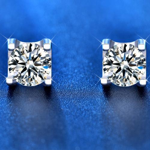 925 Sterling Silver Stud Earring, with Moissanite, platinum plated, fashion jewelry & for woman 
