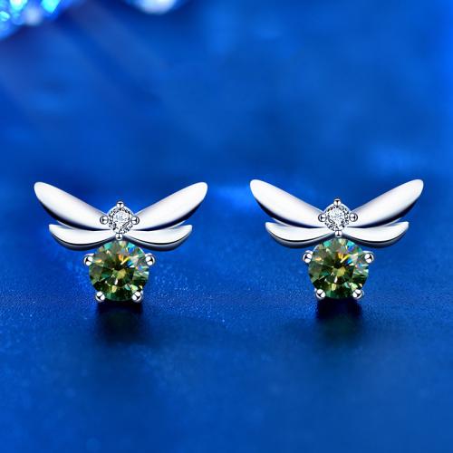 925 Sterling Silver Stud Earring, with Moissanite, Bee, platinum plated, fashion jewelry & for woman 