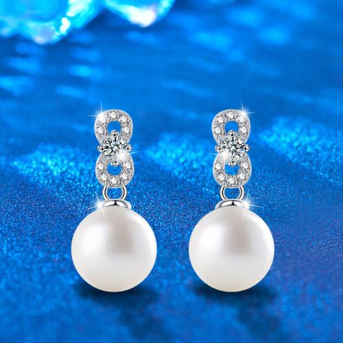 925 Sterling Silver Drop Earring, with Moissanite & Freshwater Pearl, Geometrical Pattern, fashion jewelry & for woman 
