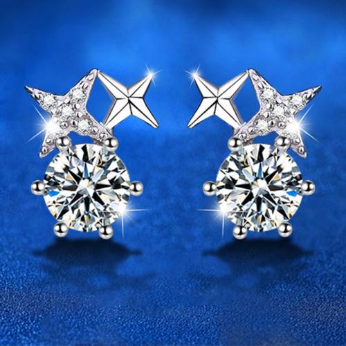 925 Sterling Silver Stud Earring, with Moissanite, Geometrical Pattern, fashion jewelry & for woman 