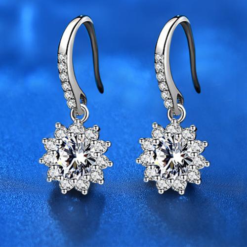 925 Sterling Silver Drop Earring, with Moissanite, Flower, platinum plated, fashion jewelry & for woman 