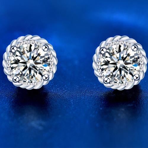 925 Sterling Silver Stud Earring, with Moissanite, Crown, platinum plated, fashion jewelry & for woman, 6.8mm 