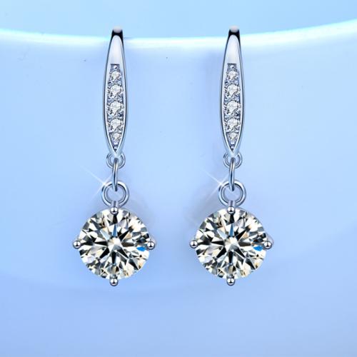 925 Sterling Silver Drop Earring, with Moissanite, Geometrical Pattern, platinum plated, fashion jewelry & for woman 