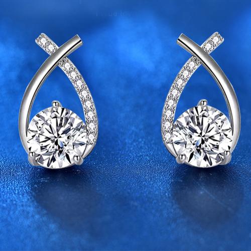 925 Sterling Silver Stud Earring, with Moissanite, Geometrical Pattern, fashion jewelry & for woman & hollow, 11mm 