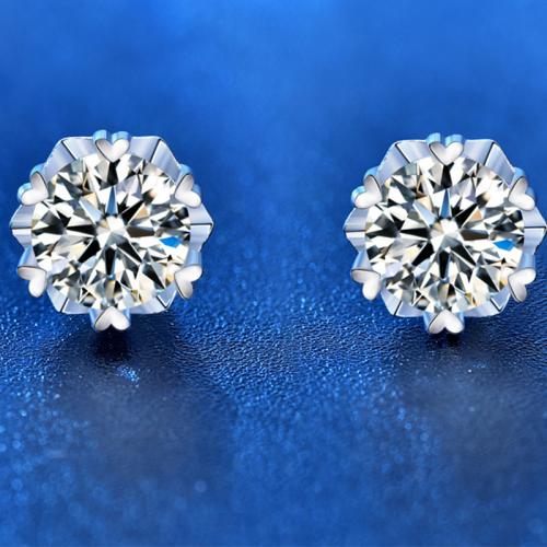 925 Sterling Silver Stud Earring, with Moissanite, Snowflake, platinum plated, fashion jewelry & for woman 