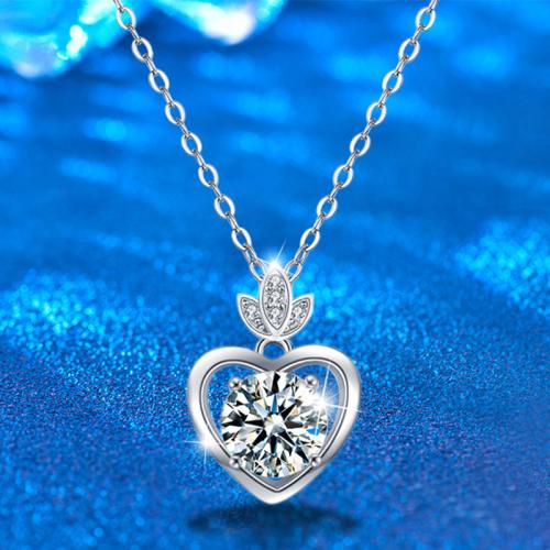 925 Sterling Silver Necklace, with Moissanite, with 2inch extender chain, Heart, cross chain & for woman & hollow Approx 15.7 Inch 