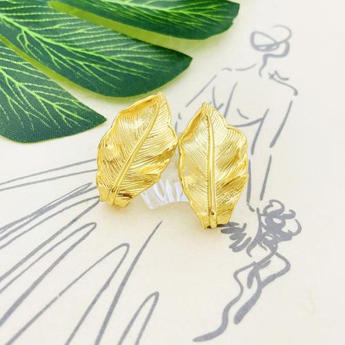 Brass Stud Earring, Leaf, 18K gold plated, fashion jewelry & for woman, golden, 25mm 