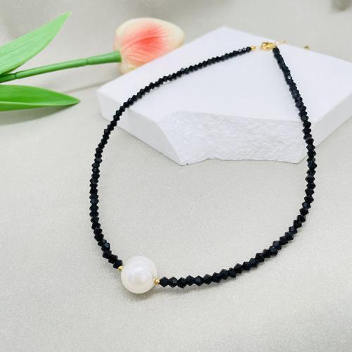 Crystal Zinc Alloy Necklace, with Crystal & Plastic Pearl, with 5cm extender chain, fashion jewelry & for woman, black Approx 40 cm 