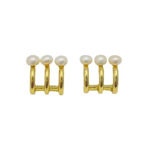 Brass Stud Earring, with Plastic Pearl, 18K gold plated, fashion jewelry & for woman, golden 
