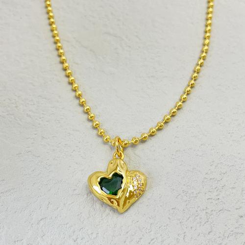 Cubic Zircon Micro Pave Brass Necklace, with 5cm extender chain, 18K gold plated, fashion jewelry & micro pave cubic zirconia & for woman, green Approx 40 cm 