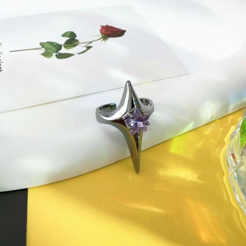Цирконий Micro Pave Латунь палец кольцо, ювелирные изделия моды & инкрустированное микро кубического циркония & Женский, серебряный, размер:7, продается PC