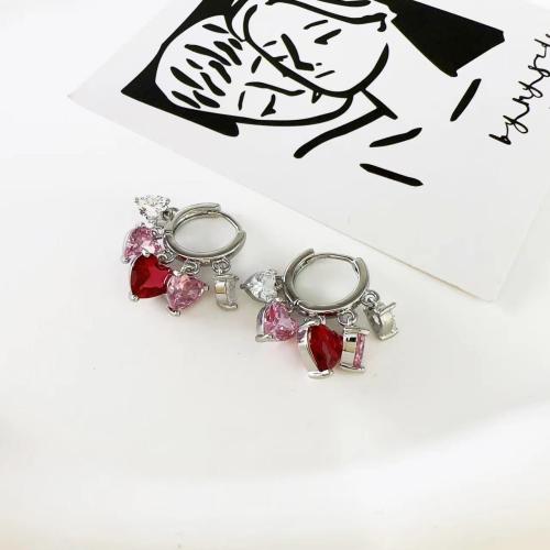 Boucles d'oreilles en laiton zircon cubique, bijoux de mode & pavé de micro zircon & pour femme, argent, 20mm, Vendu par paire