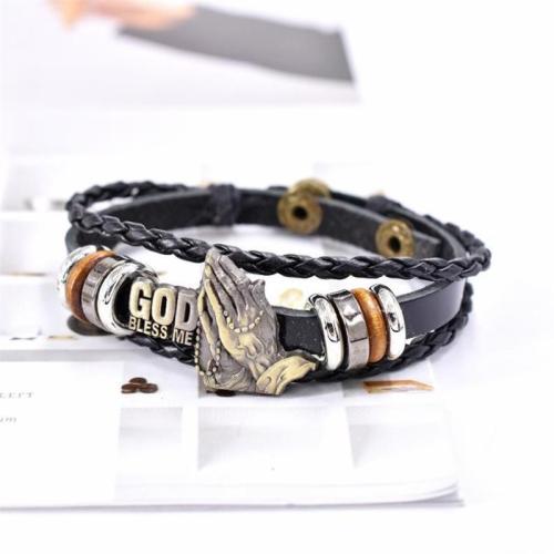 bracelet de cordon en PU , cuir PU, avec alliage de zinc, bijoux de mode & unisexe Environ 22 cm, Vendu par PC