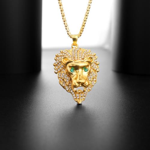 collier de Stras en alliage Zinc, alliage de zinc, lion, bijoux de mode & unisexe & avec strass Environ 60 cm, Vendu par PC
