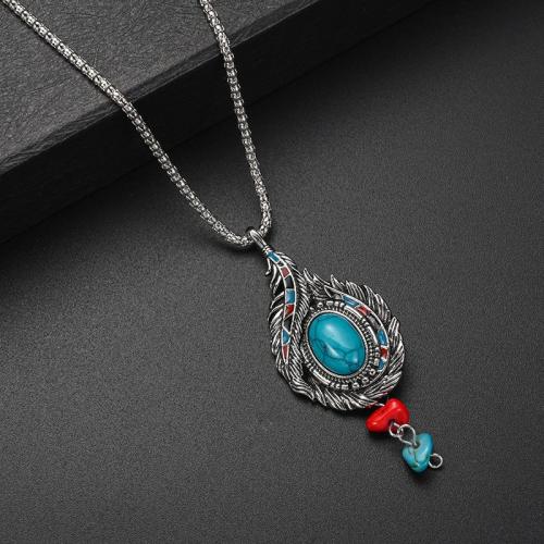 Turquoise Zinc Alloy Necklace, with turquoise, fashion jewelry & for woman Approx 60 cm 