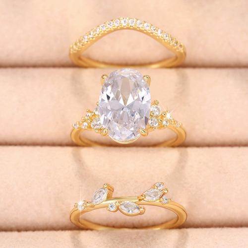 Brass Ring Set, three pieces & micro pave cubic zirconia & for woman, golden 