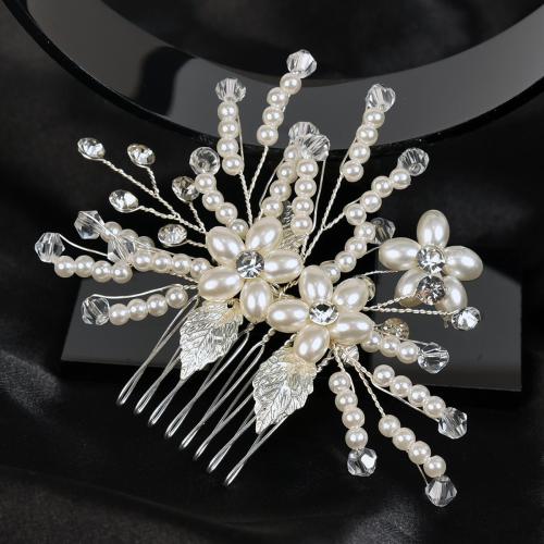 Decorative Hair Combs, Iron, with Crystal & Plastic Pearl, fashion jewelry & for woman 