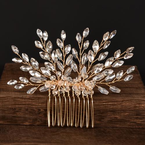 Decorative Hair Combs, Zinc Alloy, with Crystal, fashion jewelry & for woman, golden 