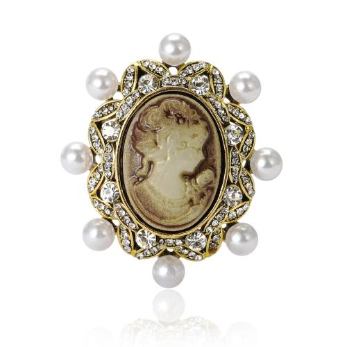 Zinc Alloy Jewelry Brooch, with Plastic Pearl, plated, for woman & with rhinestone 