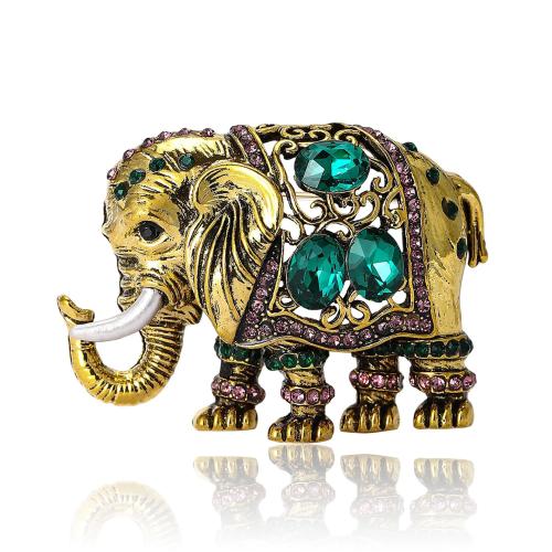 Zinc Alloy Jewelry Brooch, Elephant, plated, Unisex & with rhinestone 