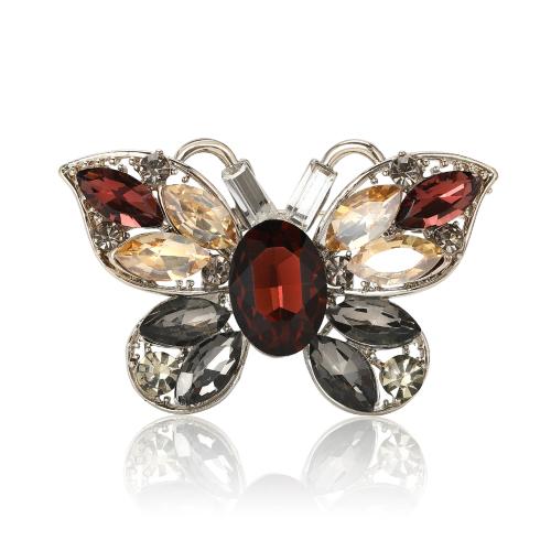 Zinc Alloy Jewelry Brooch, Butterfly, silver color plated, for woman & with rhinestone 