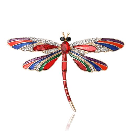 Zinc Alloy Jewelry Brooch, Dragonfly, gold color plated, for woman & enamel & with rhinestone 
