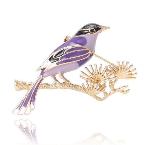 Zinc Alloy Jewelry Brooch, Bird, gold color plated, for woman & enamel 