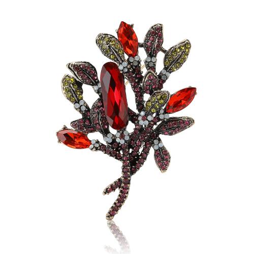 Zinc Alloy Jewelry Brooch, Flower, gold color plated, for woman & with rhinestone 