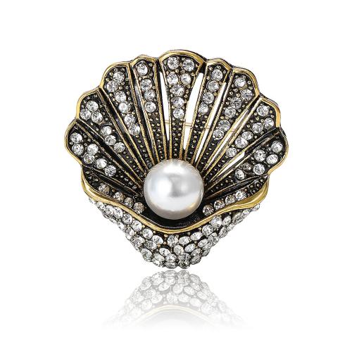 Zinc Alloy Jewelry Brooch, with Plastic Pearl, Shell, plated, for woman & with rhinestone 