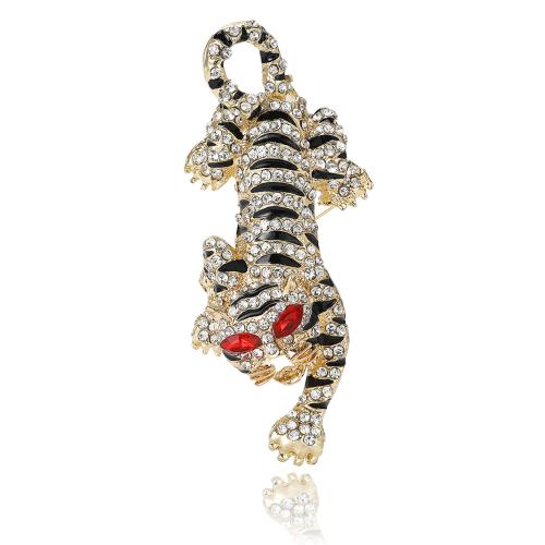 Zinc Alloy Jewelry Brooch, Tiger, plated, for woman & enamel & with rhinestone 
