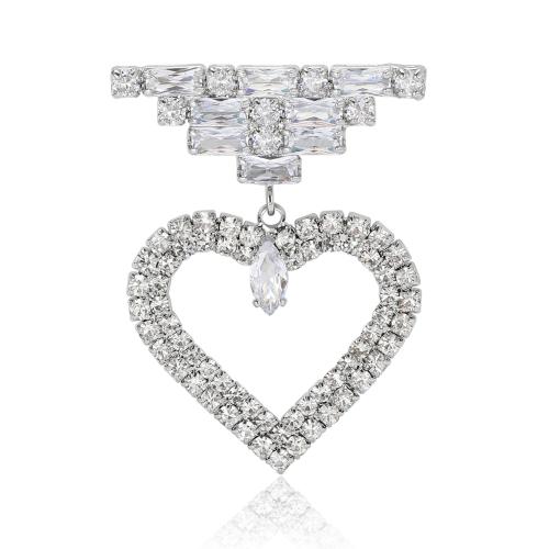Broche de joyería de la aleación del cinc, aleación de zinc, Corazón, chapado, para mujer & con diamantes de imitación, más colores para la opción, 32x45mm, Vendido por UD