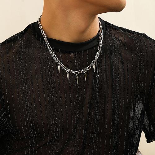 Collar de la joyería de titanio, Partículas de acero, con 5cm extender cadena, chapado en color de plata, plateado, longitud:46 cm, Vendido por UD