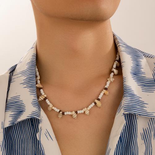Collier de perles de graines de coquillages, Seedbead, avec coquille, avec 7cm chaînes de rallonge, modèles différents pour le choix, couleurs mélangées cm, Vendu par PC