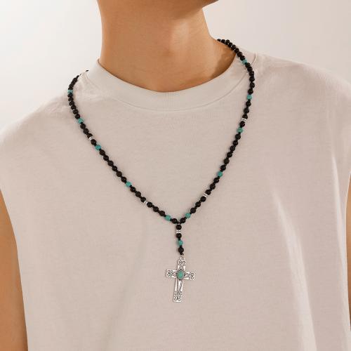 Gemstone Necklaces, Lava, with Seedbead & turquoise & Zinc Alloy, fashion jewelry, mixed colors 