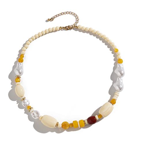 Collier de perles en plastique, avec plastique revêtu de cuivre & perle de plastique, bijoux de mode, couleurs mélangées, Vendu par PC