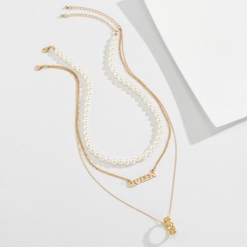 Mode-Multi-Layer-Halskette, Zinklegierung, mit Kunststoff Perlen & Eisen, plattiert, Modeschmuck, keine, verkauft von PC