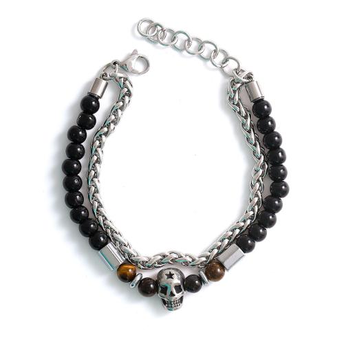 Bracelets en pierres précieuses, Acier titane, avec pierre gemme, Placage, bijoux de mode, argent, Vendu par PC[