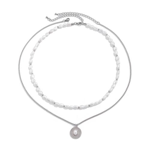 Plastik-Perlenkette, Eisen, mit Verkupferter Kunststoff & Kunststoff Perlen & Zinklegierung, silberfarben plattiert, Modeschmuck, Silberfarbe, verkauft von PC
