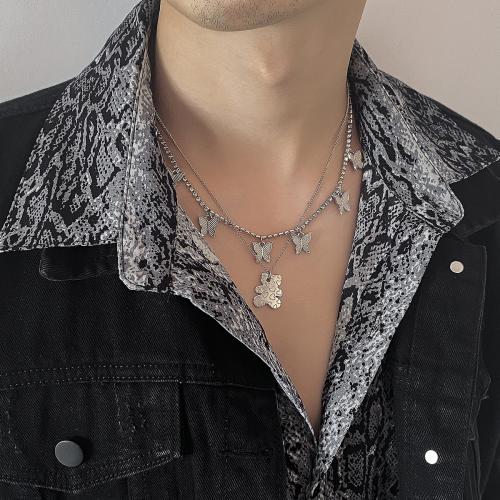 Ожерелье со стразами из цинкового сплава, цинковый сплав, с 7cm наполнитель цепи, плакирован серебром, ювелирные изделия моды, серебряный, длина:40 см, продается PC